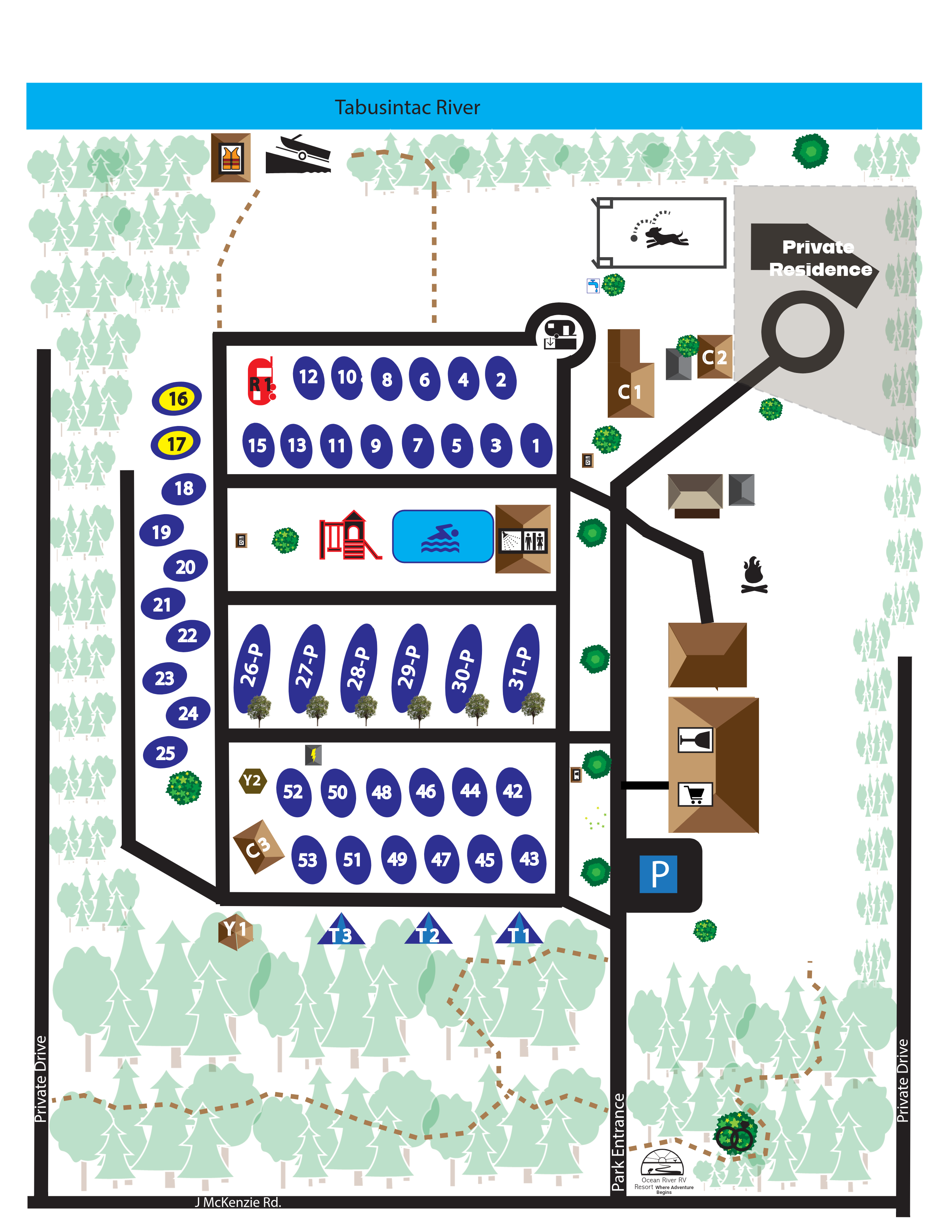 Ocean River RV Resort and Campground site map