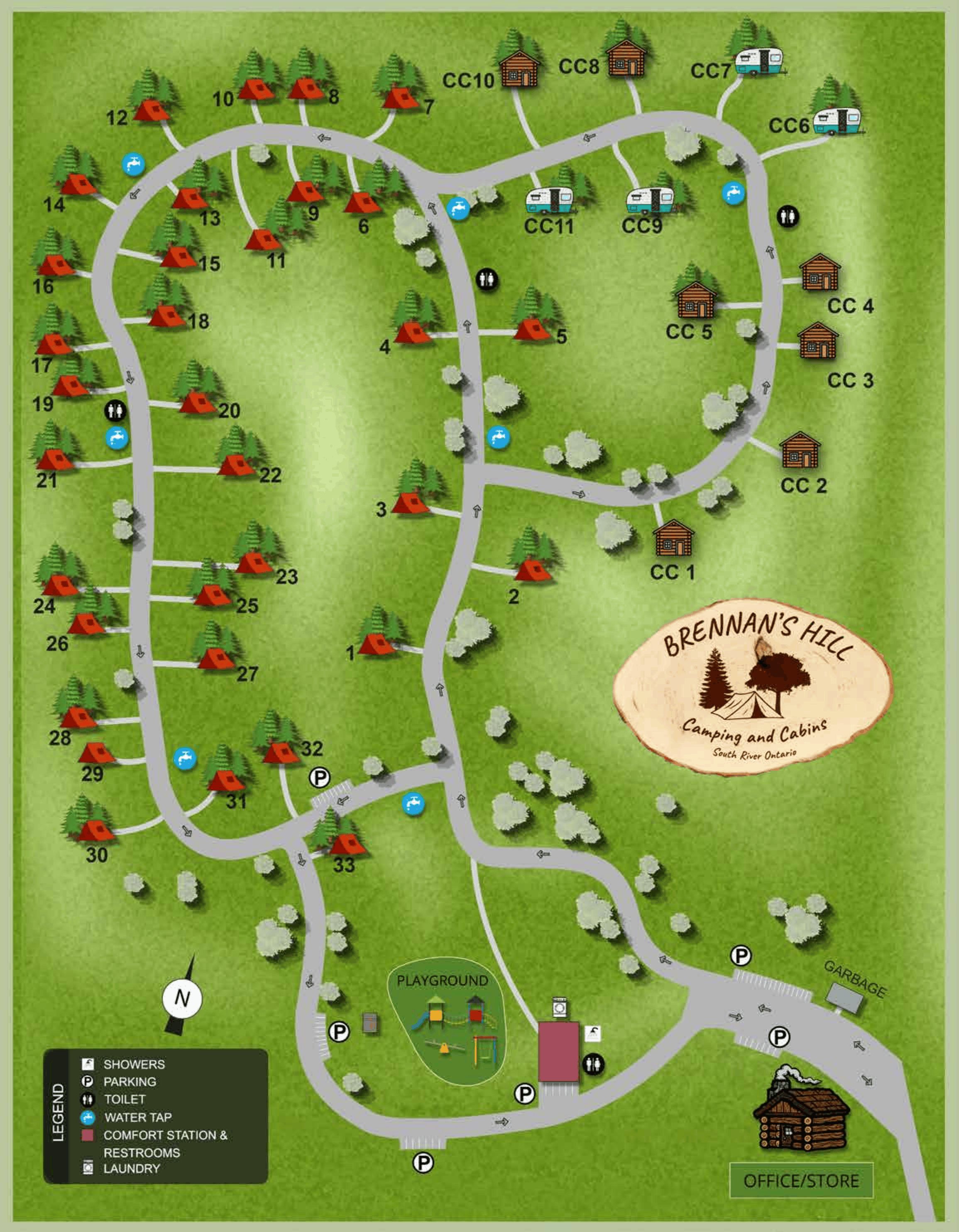 Brennan's Hill Camping & Cabins site map