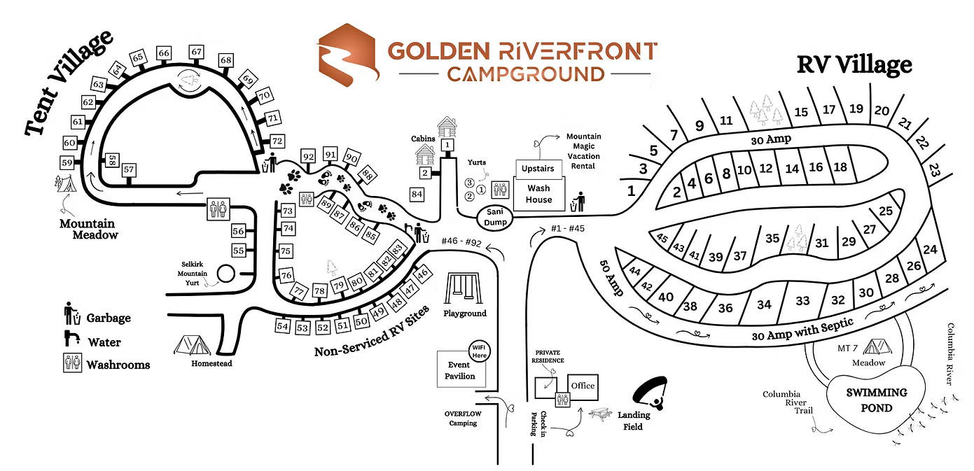 Golden Riverfront Campground site map