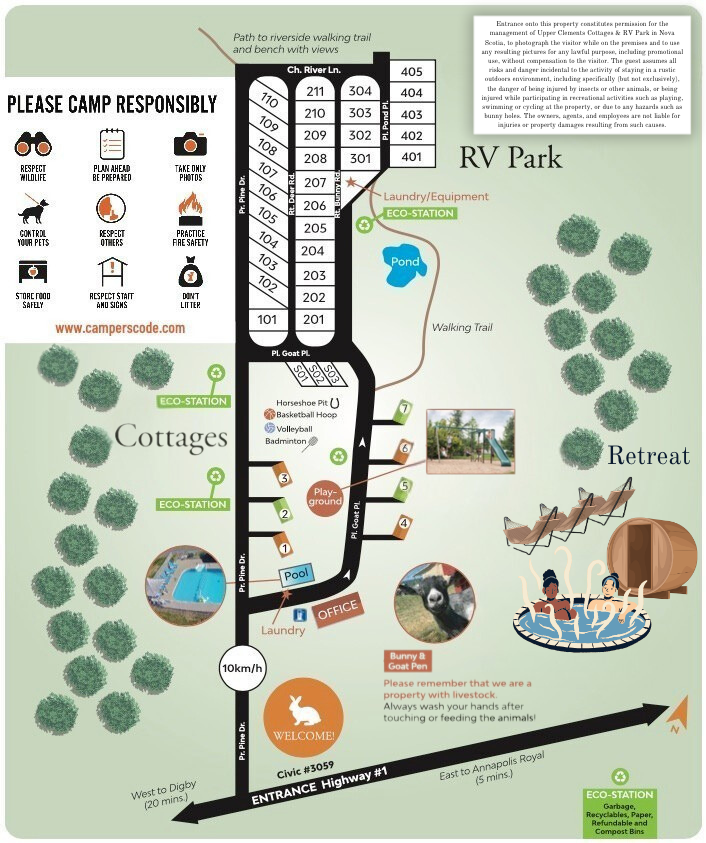 Upper Clements Cottages & RV Park site map