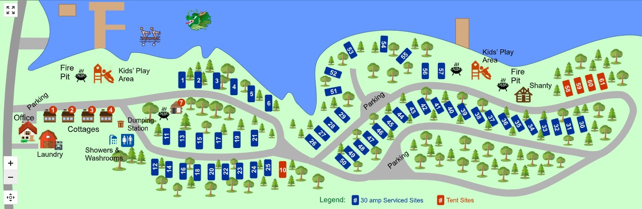 Lake Breeze Campground & Cottages site map