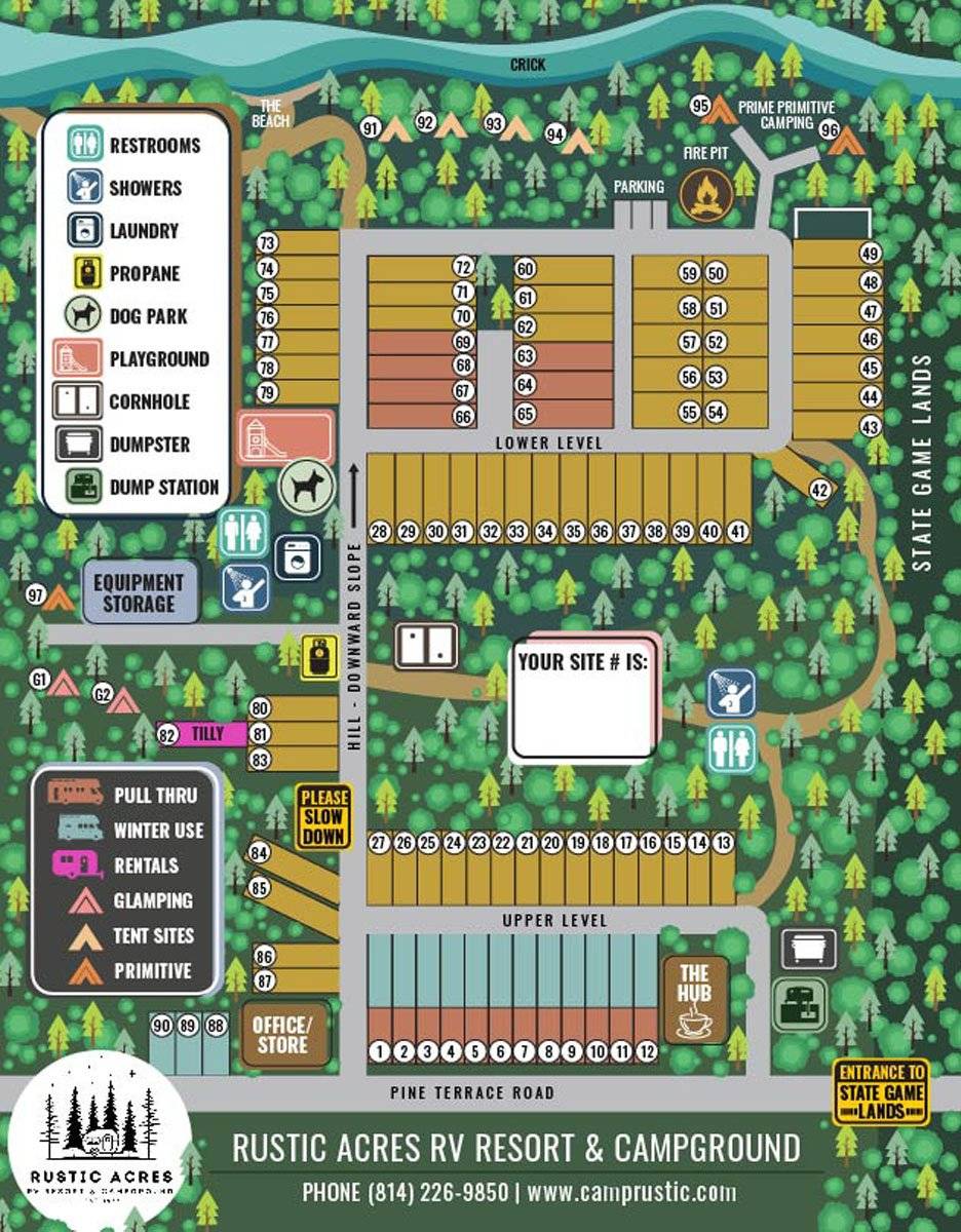 Rustic Acres RV Resort & Campground site map