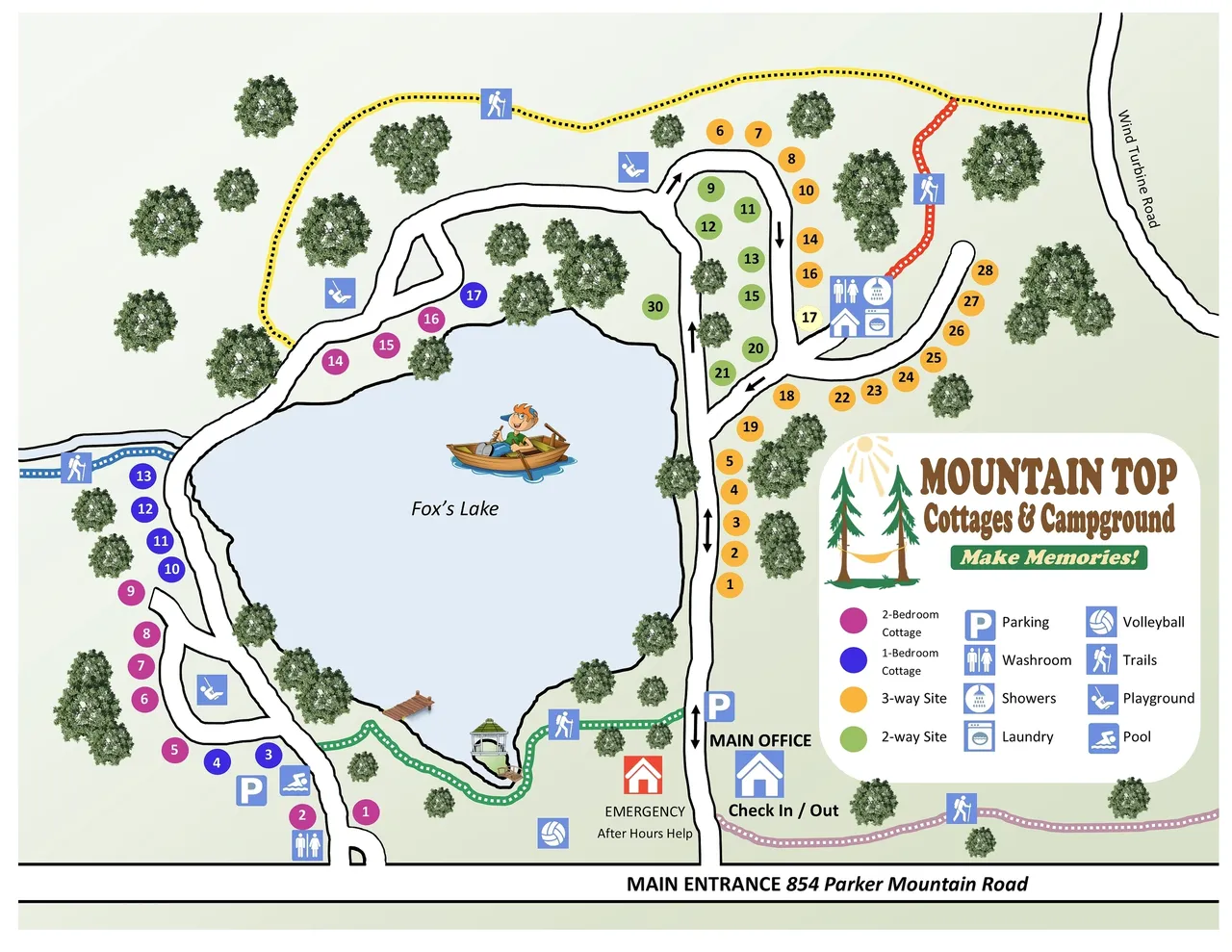 Mountain Top Cottages & Campground site map
